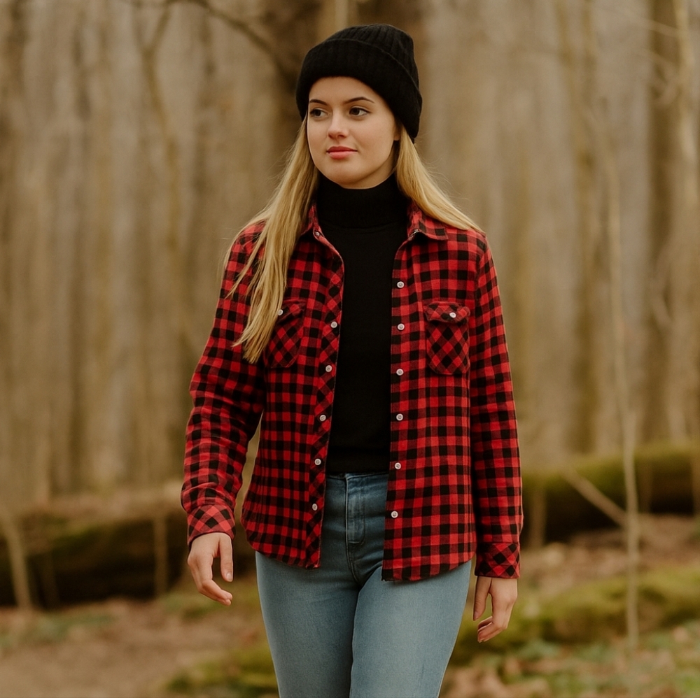 BC Clothing Flannel Red/ black Plaid Button Down Lined  shirt  Sz S   EUC